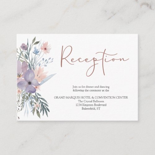 Floral Purple Rose Gold Wedding Reception Enclosure Card