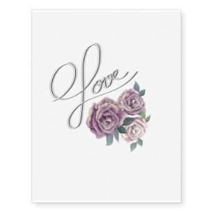 Floral purple rose love script temporary tattoos