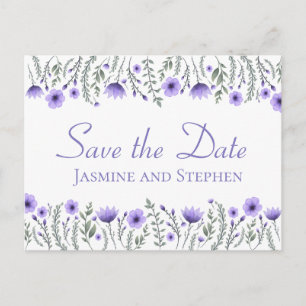 Floral Purple Save the Date Wedding Engagement Postcard