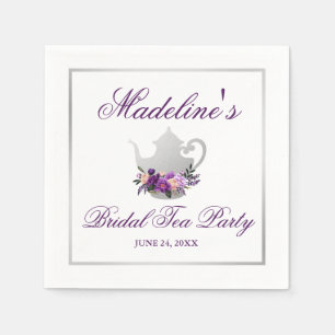 Floral Purple Silver Bridal Shower Tea Party Napkins