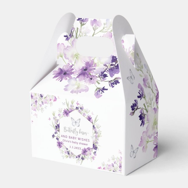 Floral purple silver butterfly baby shower favor boxes (Front Side)