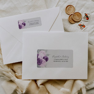Floral Purple Silver Gray Wedding Return Address Label