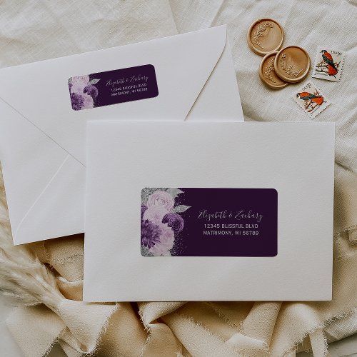 Floral Purple Silver Lilac Wedding Return Address Label