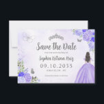 Floral Purple Silver Princess Birthday Quinceanera Save The Date<br><div class="desc">Floral Light Purple Violet Silver Gray Princess Gown Dress Glitter Sparkle Tiara Crown Butterfly 15th Birthday Quinceanera Save the Date</div>