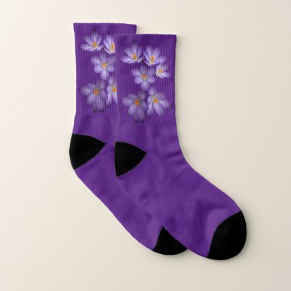 Floral Purple Spring Crocus Flowers Socks