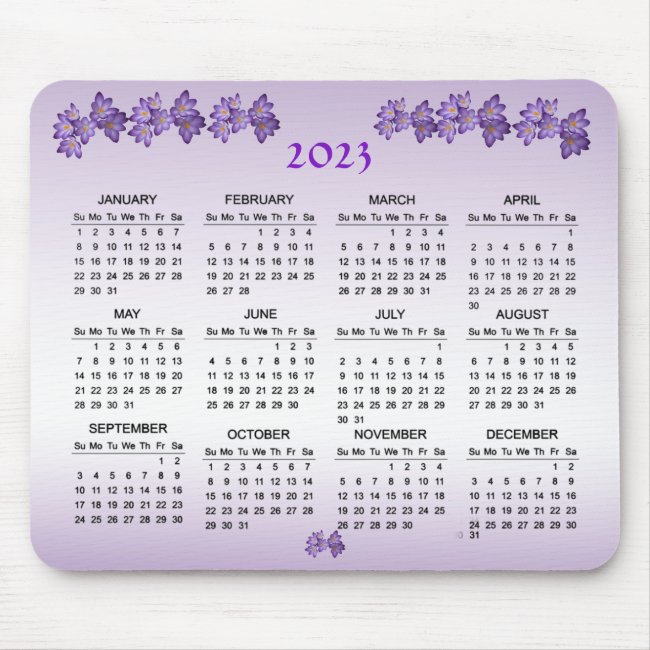 Floral Purple Spring Flower 2023 Calendar Mousepad
