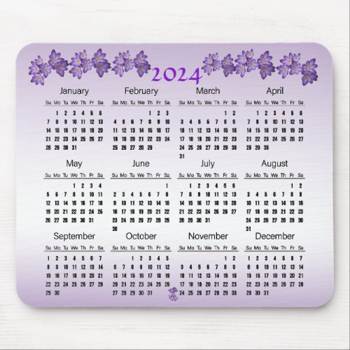 Floral Purple Spring Flower 2024 Calendar Mousepad