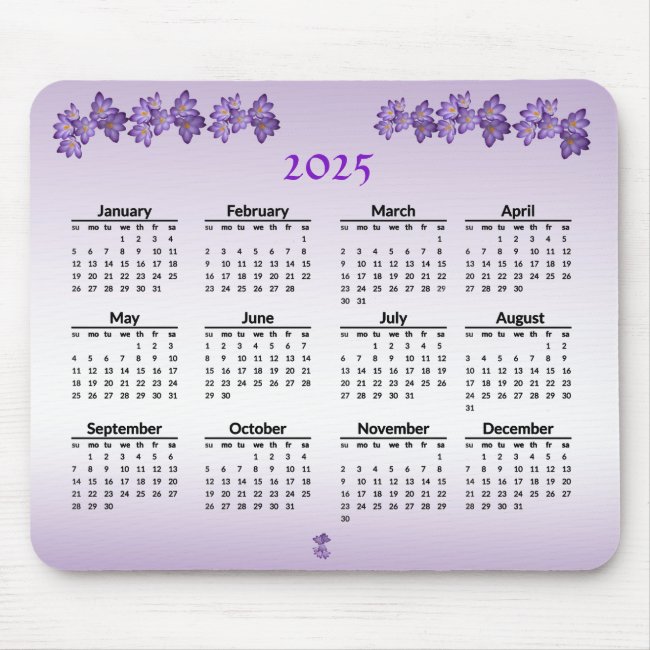 Floral Purple Spring Flower 2025 Calendar Mousepad