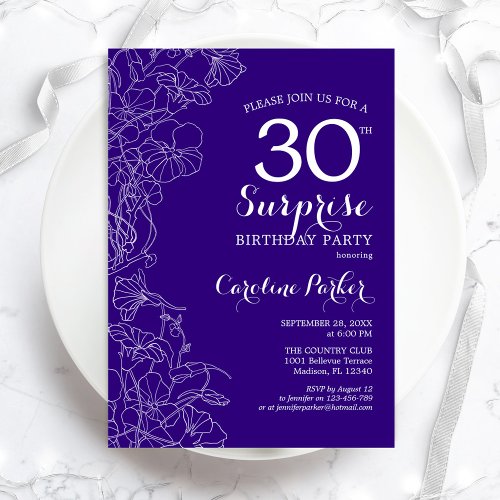 Floral Purple Surprise 30th Birthday Party Invitation