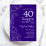 Floral Purple Surprise 40th Birthday Party Invitation<br><div class="desc">Floral Purple Surprise 40th Birthday Party Invitation. Minimalist modern design featuring botanical accents and typography script font. Simple floral invite card perfect for a stylish female surprise bday celebration. Can be customized to any age. Printed Zazzle invitations or instant download digital printable template.</div>