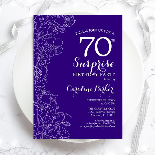 Floral Purple Surprise 70th Birthday Party Invitation