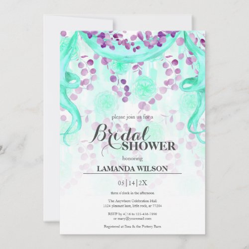 Floral Purple  Teal Banner Bridal Shower Invitation