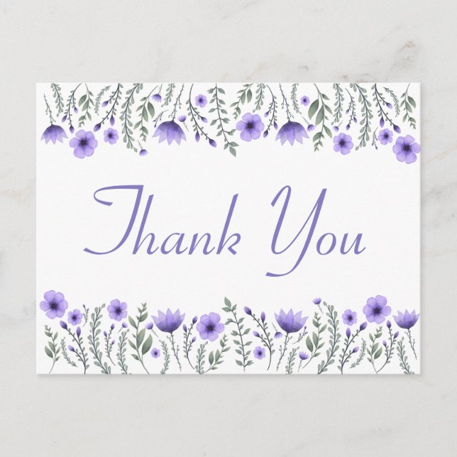 Floral Purple Thank You Flowers Wedding Party Postcard (Front)