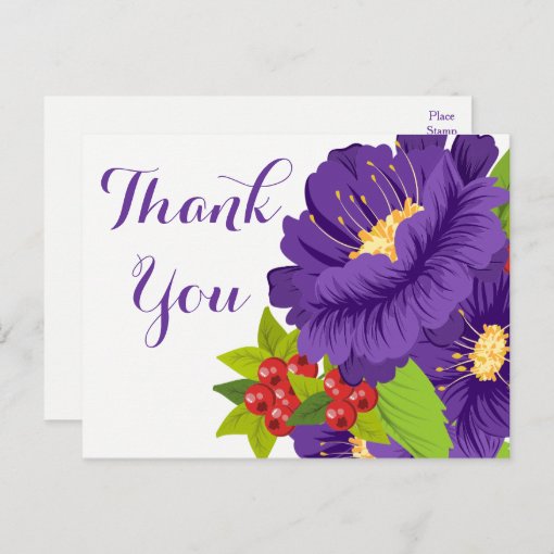 Floral Purple Thank You Flowers - Wedding Party Postcard | Zazzle