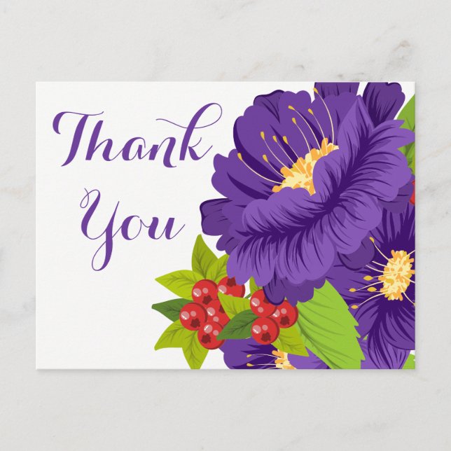 Floral Purple Thank You Flowers - Wedding Party Postcard (Front)