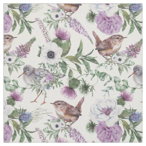 Floral Purple Thistle Songbird  Fabric