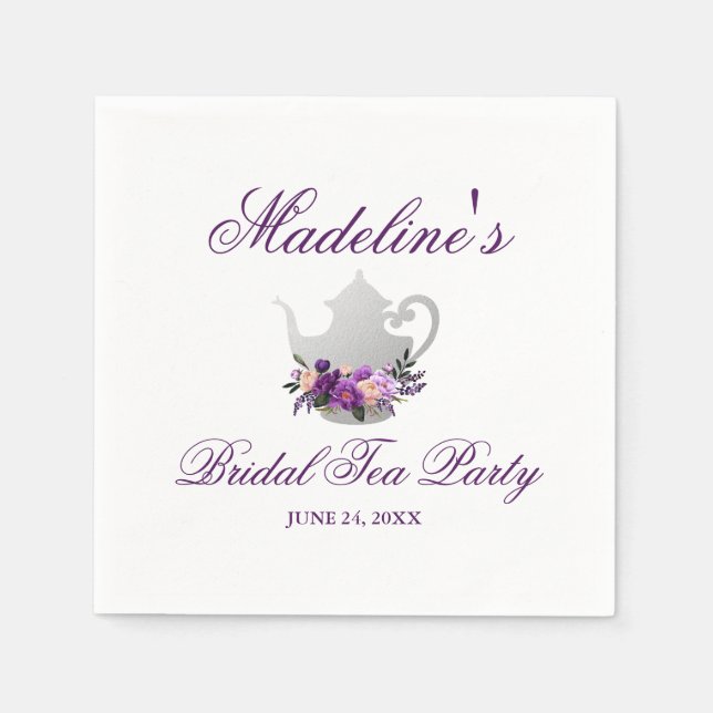 Floral Purple Ultra Violet Bridal Shower Tea Party Napkins (Front)