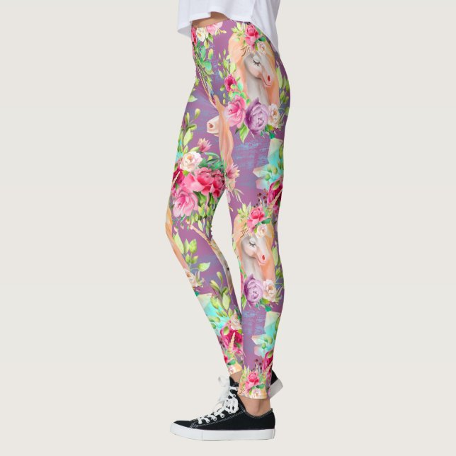 Floral Purple Unicorns Leggings (Left)
