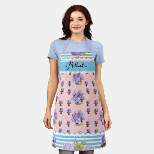 Floral Purple Viola Pastel Pink Pansy Womans Name Apron