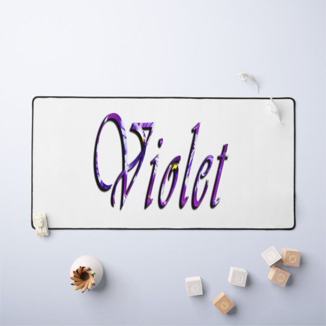 Floral Purple Violet Name, Desk Mat (Kids Table)