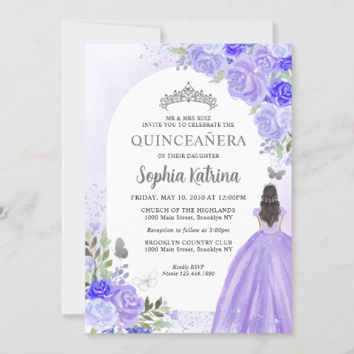 Floral Purple Violet Princess Birthday Quinceanera Invitation