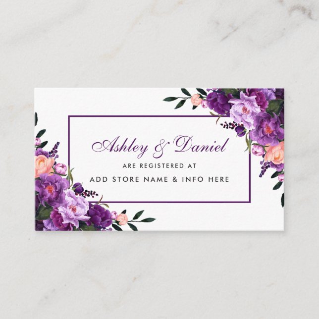 Floral Purple Violet Wedding Registry Insert Card (Front)