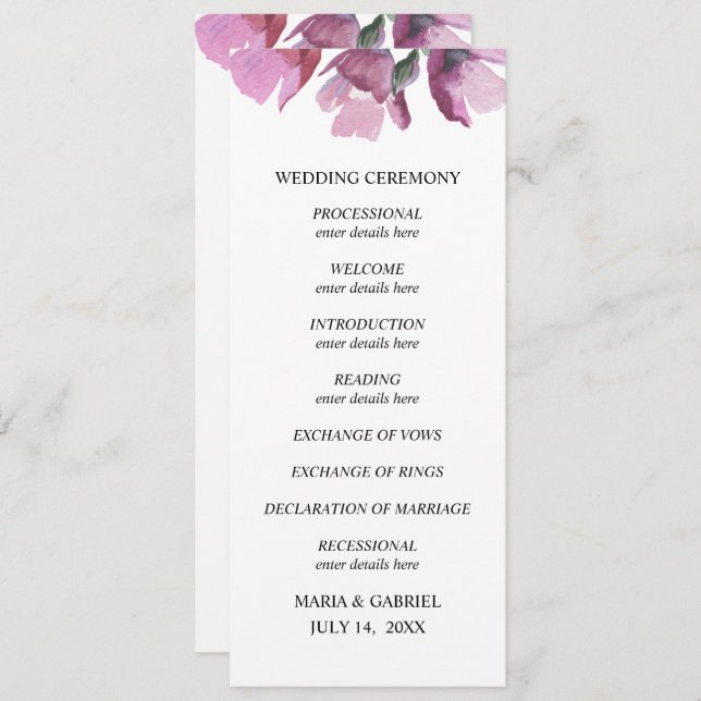 Floral purple watercolor bouquet Wedding Program (Front/Back)