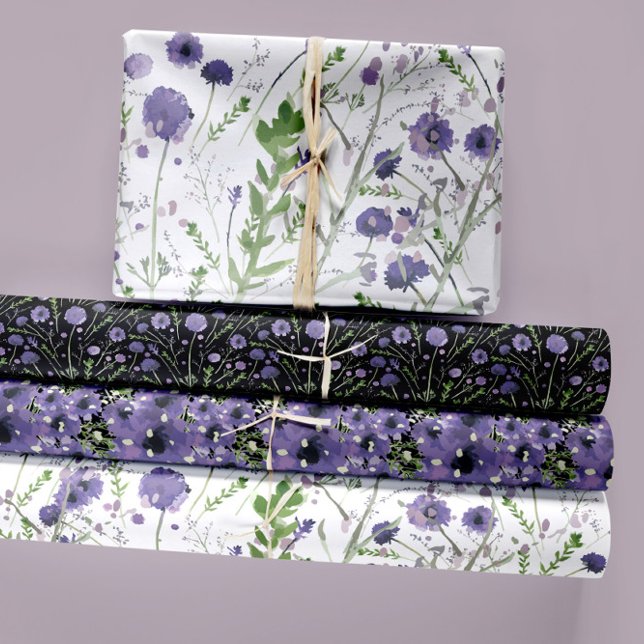 Floral Purple Watercolor Decoupage Gift Wrapping Paper Sheets (Beautiful Watercolor Elegant Clematis Florals Wrapping Paper Sheets. Studio Posies. )