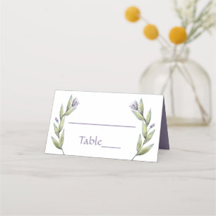 Floral Purple Watercolor Flowers Leaves Wedding Place Card