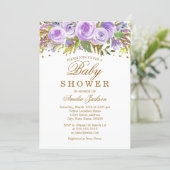 Floral Purple Watercolor Gold Baby Shower Invitation (Standing Front)