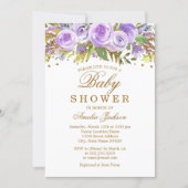Floral Purple Watercolor Gold Baby Shower Invitation (Front)