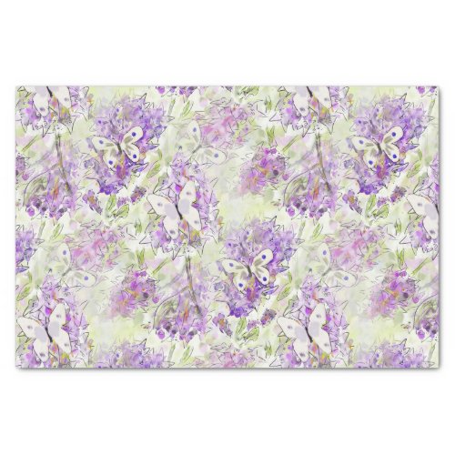 Floral Purple Watercolor Pattern With Butterflies  Tissue Paper