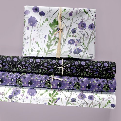 Floral Purple Watercolor Trio Decoupage Gift Wrapping Paper Sheets