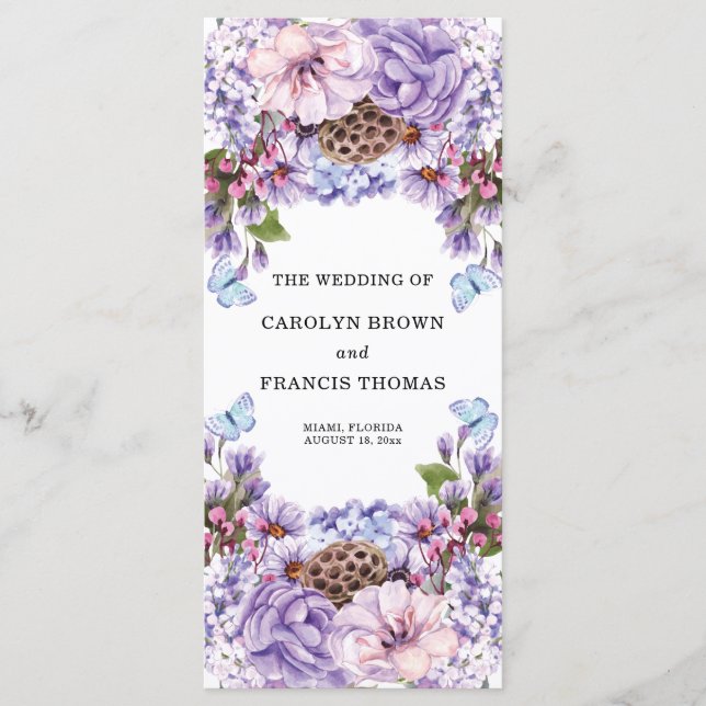 Floral Purple Watercolor Wedding Program (Front)