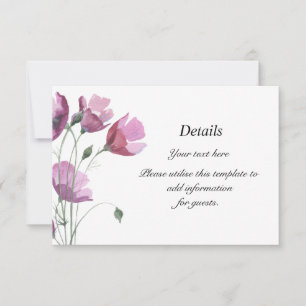 Floral purple watercolor Wedding Reception Details RSVP Card