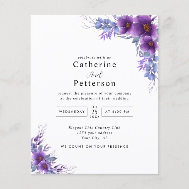 Floral purple wedding invitation (Front)
