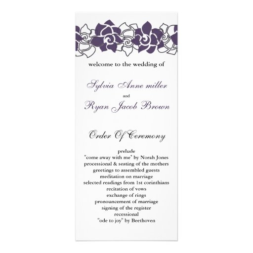 floral purple Wedding program Rack Card Template | Zazzle