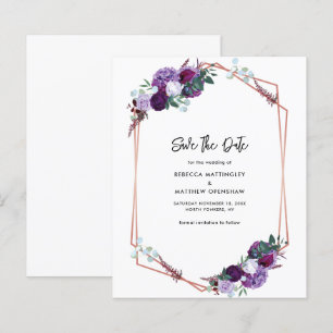 Floral Purple Wedding Save the Date Announcement