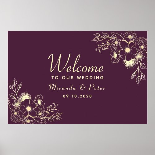 Floral Purple Wedding Welcome Poster