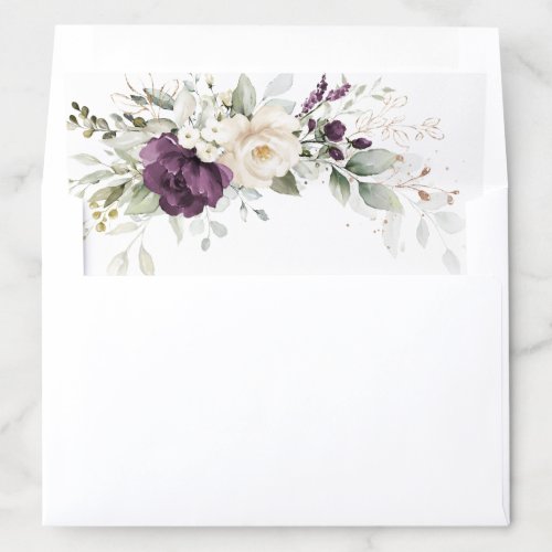 Floral Purple White Greenery Gold Envelope Liner