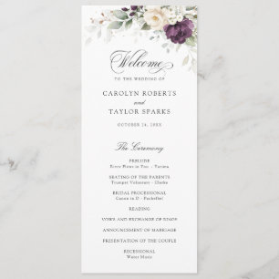 Floral Purple White Greenery Gold Wedding Program