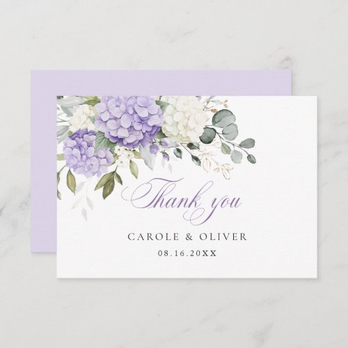 Floral Purple White Hydrangea Greenery Wedding Thank You Card