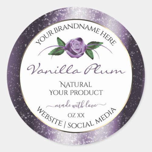 Floral Purple White Product Labels Soft Glitter