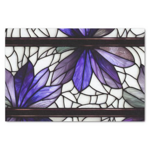 Floral Purple White Stained Glass Decoupage Tissue Paper