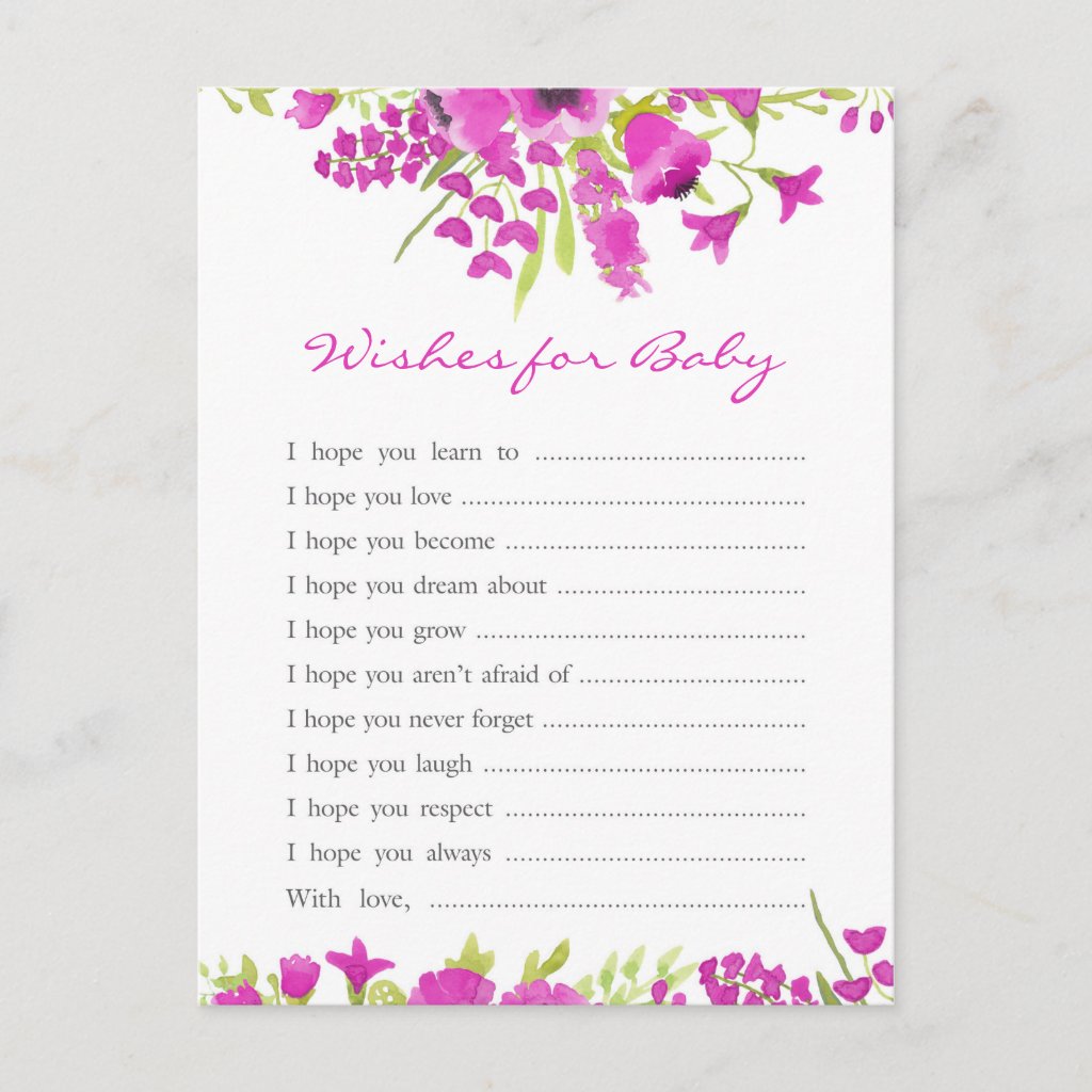 Floral Purple Wishes For Baby Advice Card