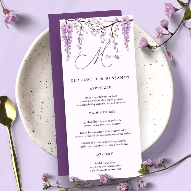 Floral Purple Wisteria Branches Wedding Menu (Creator Uploaded)