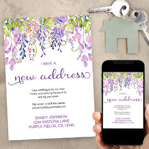 Floral Purple Wisteria I have a New Address Moving Announcement