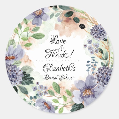 Floral Purple Wreath Bridal Shower Classic Round Sticker