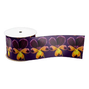 Floral Purple Yellow Flower Satin Ribbon