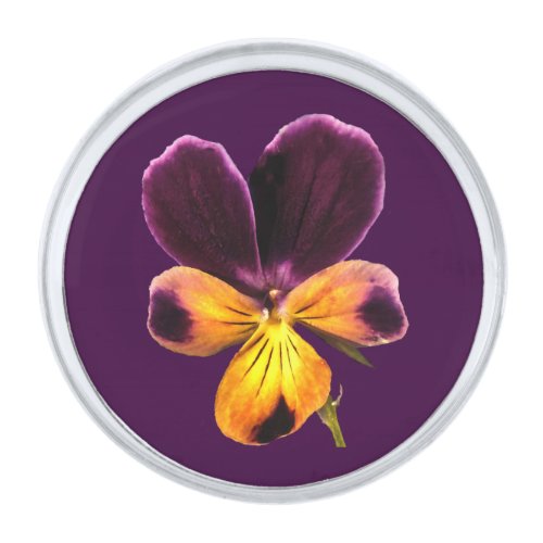 Floral Purple Yellow Pansy Flower Lapel Pin